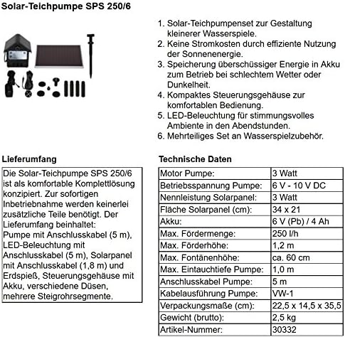 Solar-Teichpumpen-Set SPS 250/6